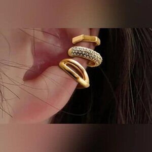 Sexy and elegant three (3) Orbits Gold Cuff Earrings Rhinestone 🔥with gift 🎁